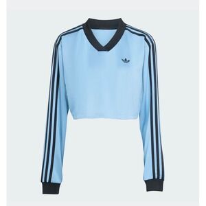 Adidas Originals Women Adicolor Jacquard LS Crop Top Ash Blue Black JV9738 Small
